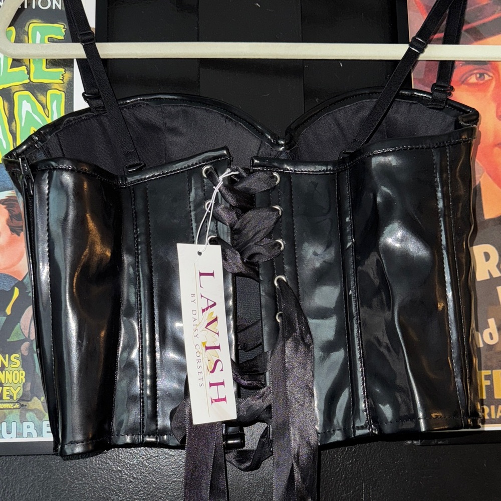 Black Faux Leather Corset Top - Picture 3 of 4